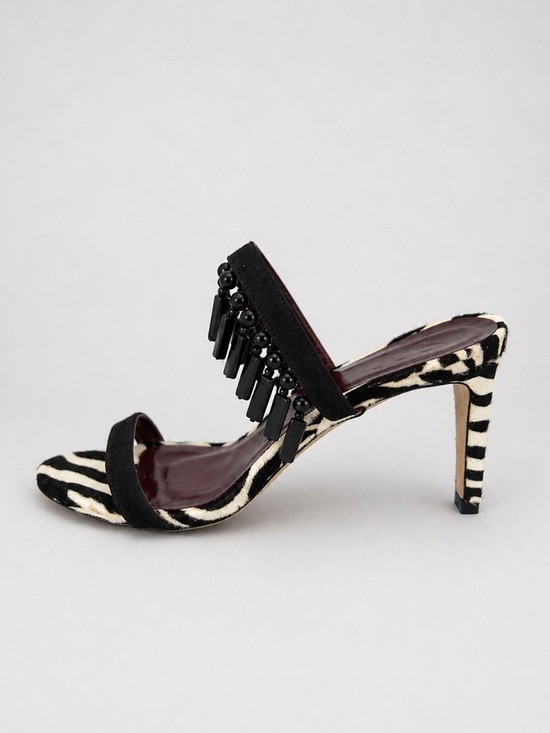 Shoes - STAUD Raoule Zebra Beaded Fringe Heels Mules Calf Hair Shoes EU37 US Size 7